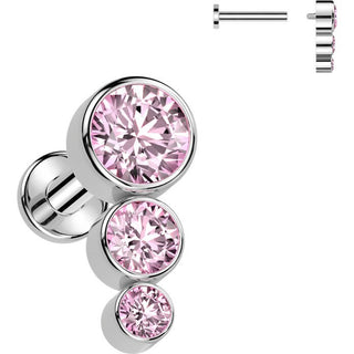 Titanium Labret 3 Zirconia Flat Silver Internally Threaded
