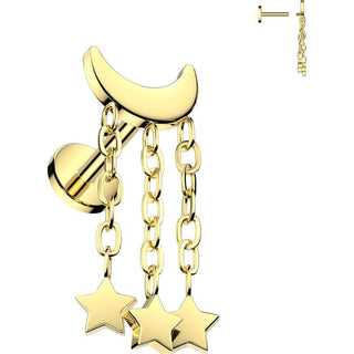 Titanium Labret crescent moon stars dangle Internally Threaded