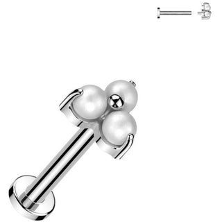 Titanium Labret 3 pearls triangle prong setting Internally Threaded