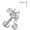 Titanium Labret butterfly dangle zirconia Internally Threaded