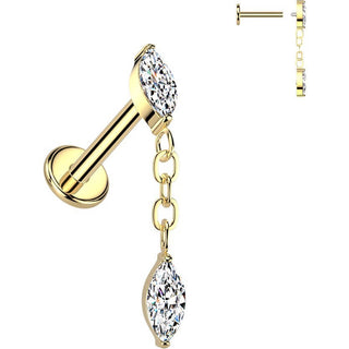 Titanium Labret chain dangle zirconia Internally Threaded