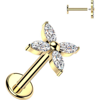 Titanium Labret flower zirconia marquise cut Internally Threaded