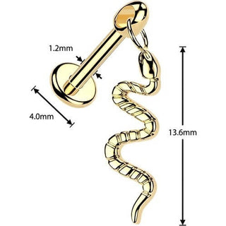Titanium Labret snake dangle Internally Threaded