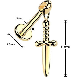 Titanium Labret dagger dangle Internally Threaded