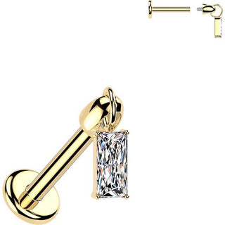 Titanium Labret baguette cubic zirconia dangle Internally Threaded