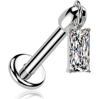 Titanium Labret baguette cubic zirconia dangle Internally Threaded