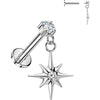 Titanium Labret prong set cubic zirconia starburst dangle Internally Threaded