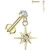 Titanium Labret prong set cubic zirconia starburst dangle Internally Threaded