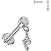 Titanium Labret bezel set cubic zirconia kite dangle Internally Threaded