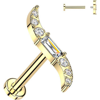 Titanium Labret wave baguette center cubic zirconia Internally Threaded