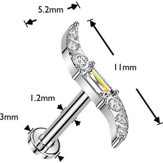 Titanium Labret wave baguette center cubic zirconia Internally Threaded