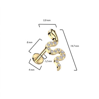 Titanium Labret Snake Zirconia Internally Threaded