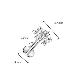 Titanium Labret Snowflake Zirconia Internally Threaded