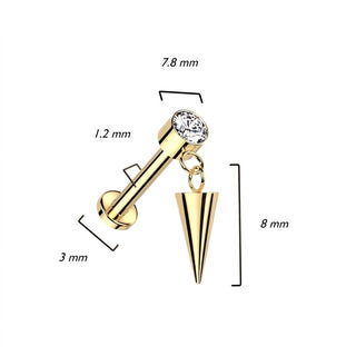 Titanium Labret Spike Zirconia Internally Threaded
