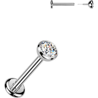 Titanium Labret bezel set cubic zirconia Internally Threaded