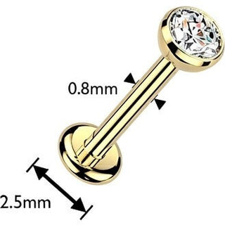 Titanium Labret bezel set cubic zirconia Internally Threaded