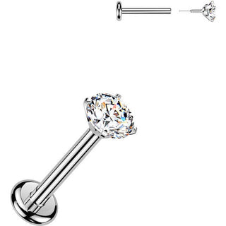 Titanium Labret prong set cubic zirconia Internally Threaded