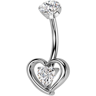 Titanium Belly Button Piercing heart in heart zirconia Internally Threaded