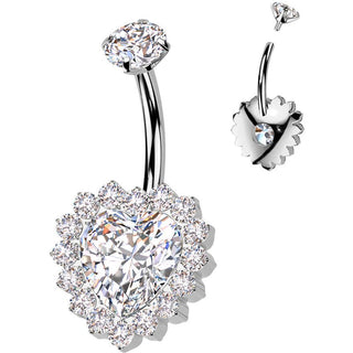 Titanium Belly Button Piercing heart zirconia Internally Threaded