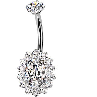 Titanium Belly Button Piercing oval zirconia Internally Threaded