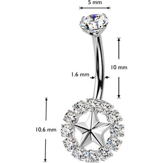 Titanium Belly Button Piercing star zirconia Internally Threaded