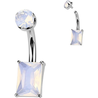 Titanium Belly Button Piercing rectangle natural gem stone Internally Threaded
