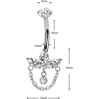 Titanium Belly Button Piercing zirconia chain dangle Internally Threaded
