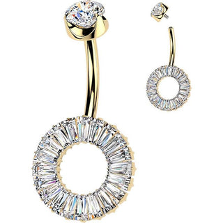 Titanium Belly Button Piercing zirconia baguette cut Internally Threaded