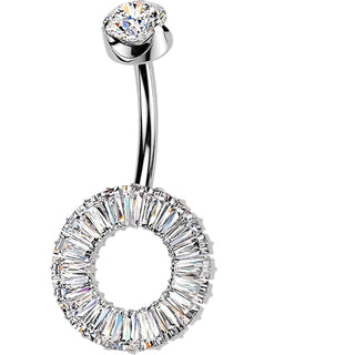 Titanium Belly Button Piercing zirconia baguette cut Internally Threaded