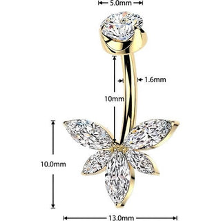 Titanium Belly Button Piercing zirconia flower marquise cut Internally Threaded