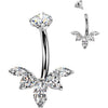 Titanium Belly Button Piercing zirconia flower marquise cut Internally Threaded