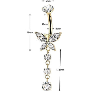 Titanium Belly Button Piercing butterfly zirconia dangle Internally Threaded