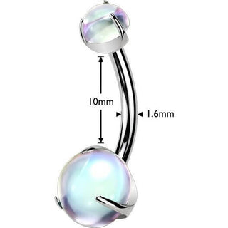 Titanium Belly Button Piercing prong set double moonstones Internally Threaded