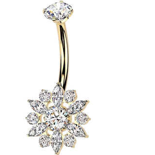 Titanium Belly Button Piercing cubic zirconia cluster flower prong set top Internally Threaded