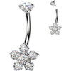 Titanium Belly Button Piercing flower prong set cubic zirconia top Internally Threaded
