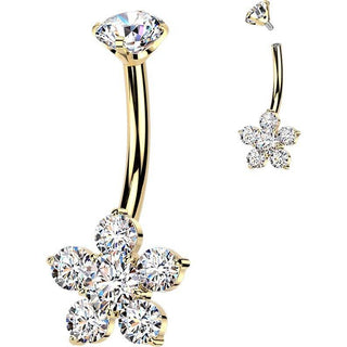 Titanium Belly Button Piercing flower prong set cubic zirconia top Internally Threaded