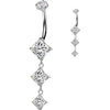 Titanium Belly Button Piercing descending triple diamond cubic zirconia dangle Internally Threaded