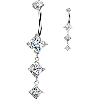 Titanium Belly Button Piercing descending triple diamond cubic zirconia dangle Internally Threaded