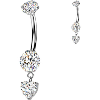 Titanium Belly Button Piercing prong set cubic zirconia heart dangle Internally Threaded
