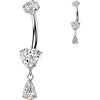 Titanium Belly Button Piercing prong set heart cubic zirconia teardrop dangle Internally Threaded