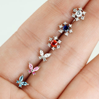 Nose L-Shape Butterfly Flower Zirconia Silver, 6  pieces