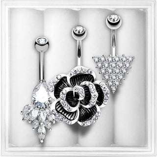 Belly Button Piercing Set Zirconia, 3  pieces