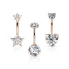 Belly Button Piercing Set Zirconia Gold Internally Threaded, 3  pieces