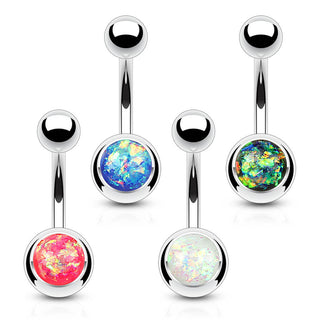 Bauchnabelpiercing Kugel Opal Silber, 4 Stück