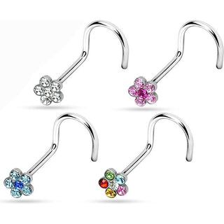 Nose Screw Flower Zirconia Silver, 4  pieces