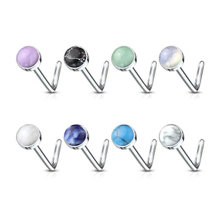 Nose L-Shape Set Semi-Precious Stones Round, 8  pieces