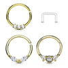 Septum Piercing Set Retainer Ring Zirconia Gold Bendable, 3  pieces