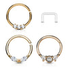 Septum Piercing Set Retainer Ring Zirconia Gold Bendable, 3  pieces