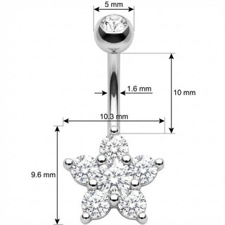 Belly Button Piercing Five Petal Crystal Flower Blossom