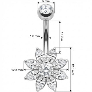 Belly Button Piercing Marquise Cut Crystal Flower